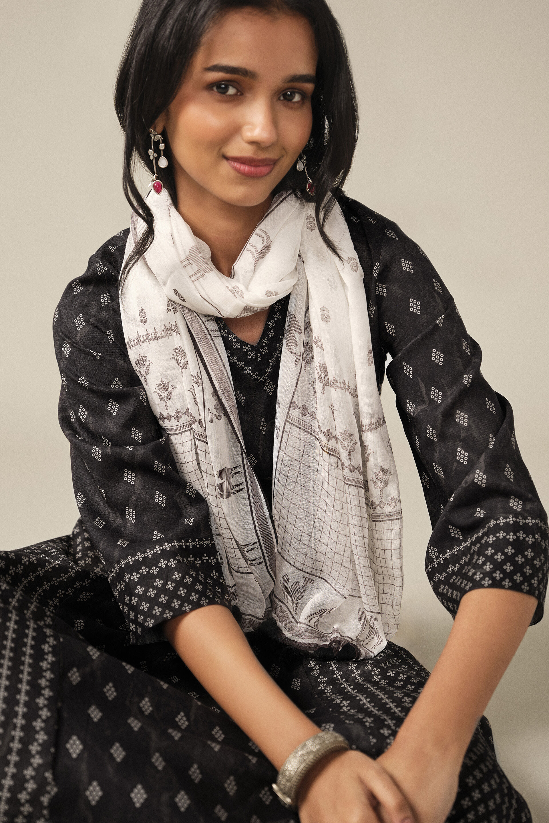 Printed A-line Kurta in Black, Black, image 3